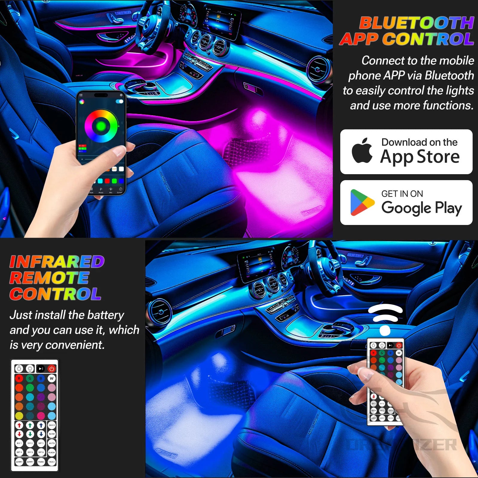 RGB Car Interior LED Ambient Light Kit – App & Remote Control